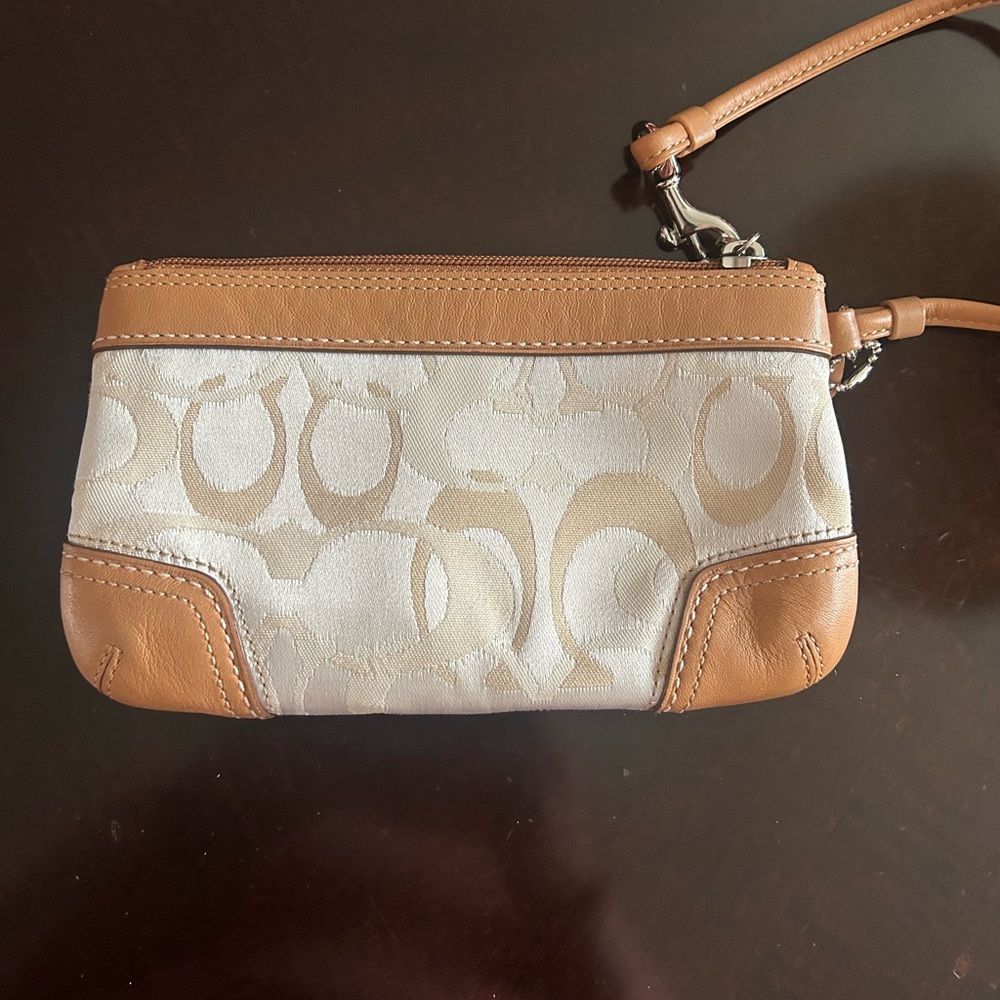 Coach tan signature canvas & brown leather wristlet wallet. Excellent condition! - Picture 2 of 8
